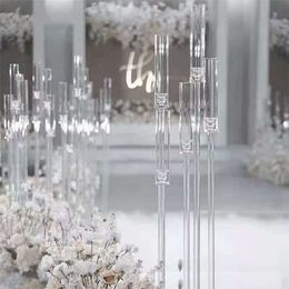 decoration New style 118cm tall Clear acrylic Candle Holders wedding Centrepiece crystal 5 arms candelabra for party and mariage decoration imake075