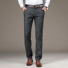 Brand Classic Business Fashion stripe Dress Fit Trousers Office Casual Black Formal Men Suit Pants LJ201222