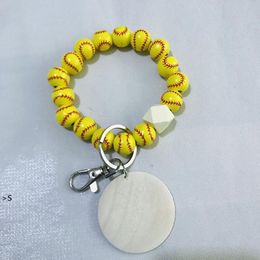 Mixed Styles Beaded Bracelet Keychain Pendant Party Favour Sports Ball Soccer Baseball Basketball Wooden Bead Bracelet BBE13705