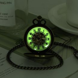 Pocket Watches Luxury Luminous Mechanical Watch Bronze Hollow Wheel Hand-Winding Steampunk Hanging Chain Antique GiftsPocket
