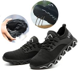 Work Shoes Steel Toe Stab Breathable Light Elastic Proof Construction Safety Shoes Mens Wearresistant Insulating Shoes 210315