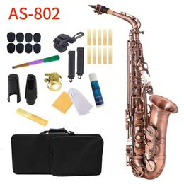 High-end nostalgic antique E-tune Alto saxophone red copper antique brushed craft deep carving alto sax musical instrument