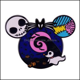 PinsBrooches Jewelry Spooky Nightmare Brooch Jack-Skellingtonnnn Zero Pumpkin Enamel Pin Halloween Fantasy Badge Collection Drop Del Dhwt8