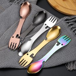 Portable Multi Tool Flatware Can Opener Camp Spork Cutlery Utensil Bottle Picnic Stainless Steel Tableware Fork Spoon LX4980