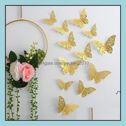 Wall Stickers Home Decor Garden Decal 3D Hollow-Out Butterfly 12Pcs/Pcs Sticker Office Boy Girl Rooms Birthday Wedding Party Decoration Pa