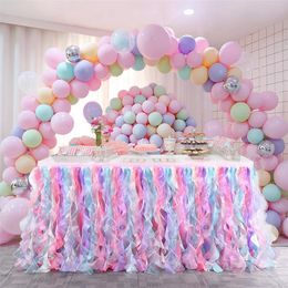 Party Decoration 6ft 9ft Double Layer Chiffon Table Skirt Tutu Tulle Birthday Baby Shower Wedding Sign DecorParty