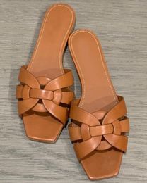 Sandália feminina de marca de luxo sapatilhas de praia ao ar livre sandálias rasas homenagem Nu Pieds sandálias de couro de bezerro com caixa