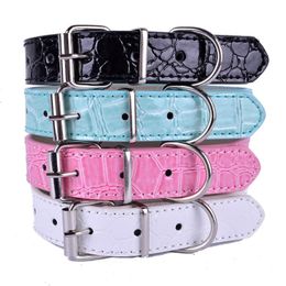 Dog Collars & Leashes Croc Pu Leather Collar Adjustable Buckle Small Pet Neck Strap For Dogs Pink Blue White Black ColorDog