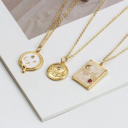 Pendant Necklaces Wish Card 2022 Enamel Copper Coin Necklace For Women Fashion Party Jewelry Gift Gold Women's Neck Chain Choker One Pie