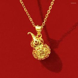 Chains Sand Gold Gourd Pendant Fu Lu Yellow Hollow Necklace Gold-plated 24K Non-fading Fashion Jewellery Charms Designer