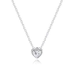 Elevated Heart Collier Pendant Necklace Chain For Women Men Genuine 925 Sterling Silver Fit Pandora Style Necklaces Gift Jewellery 398425C01-45
