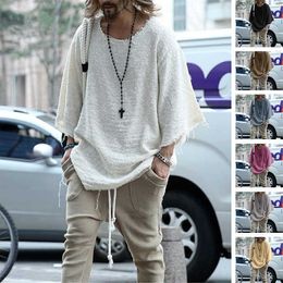 Mens Loose T-shirt Fashion Long Sleeve Solid Colour Casual Tops Tassels Trend For Young People S-XXXL