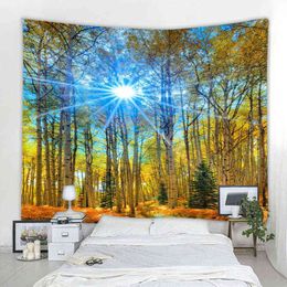 Sunshine Woods Decoration Carpet Nordic Style Bohemian Hippie Wall Tapestry Curtain Cloth Living Room Bedroom J220804