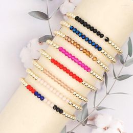 Beaded Strands Simple Bohemian Bracelet 4mm Golden Bead Faceted Crystal Couple Pulseras Jewelry For Women Friendship Bracelets 2022 Lars22