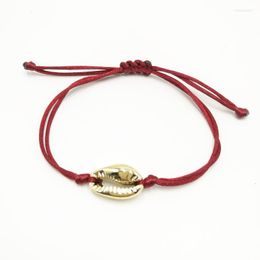 Link Chain 2022 Design Fashion Bohemian Casual Jewellery Wine Red Cord Handmade Cowries Sea Shell Charm Bracelet For Women