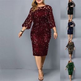 Plus Size Clothing For Women Midi Dress Mother Bride Groom Outfit Elegant Sequins Wedding Cocktail Party Summer 5XL 6XL 220421