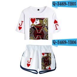 Men's T-Shirts Classic Peculiar JQK Poker Dew Navel Sport Girls Short Sleeve Tracksuit Beautiful Sexy Two Pieces Sets 3D Shorts PantsMen's