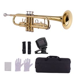 Standard Bb Brass Trumpet with Mouthpiece Carry Bag Gloves Cleaning Cloth Tuner Wind Instrument