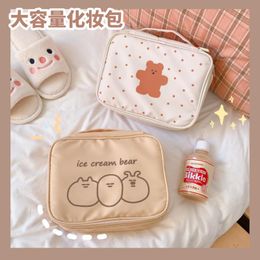 Cosmetic Bags & Cases W&G Kawaii Cute Korean Cartoon Bear Printed Canvas Tote Bag Daily Necessities Storage Large Capacity Clutch M22012