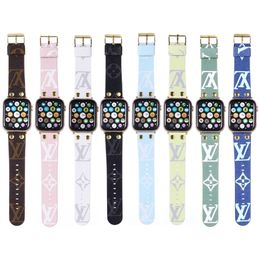 -Cinta de couro genuíno Louis Vuitton LV Bandas de relógio para Apple Designer Watch Band 38mm 40mm 41mm 42mm 44mm 45mm Iwatch 3 4 5 SE 6 7 Série