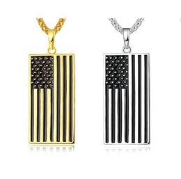 man 18K Gold silver Flag of the United States Pendant Necklace Fashion Hip hop Jewellery