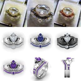 sapphire wedding ring sets Australia - Wedding Rings Hand Holding Sapphire Inlaid Diamond Men's And Women's Ring Temperament Fashion Jewelry 2-piece Set Double Love Wynn22