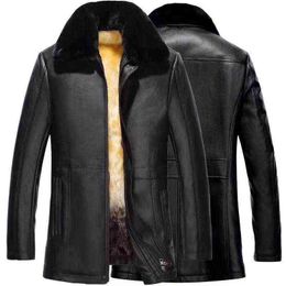 Winter Leather Jacket Men Long Motorcycle Jacket Black Thick Loose Faux Fur Faux Leather Jacket Oversize Men Overcoat Outerwear L220725