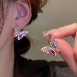 Diamond Butterfly Fashionable Stud Earrings For Women Korean Fashion Earring Daily Birthday Party Jewelry Gifts