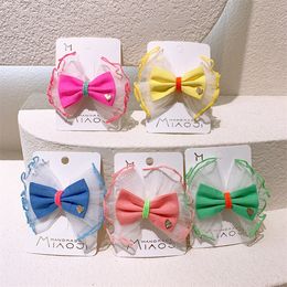 2022 New Korean Sweet Girl Princess Hairpin Hair Accessories Fashion Children's Colourful Mesh Fabric Bow Duckbill Clip Headdress