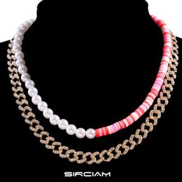 Chains 2Pieces Layered Colorful Clay Pearl Beaded Necklace Punk Crystal Chain For Women Men Boho Strand Choker Necklaces Gifts JewelryChains