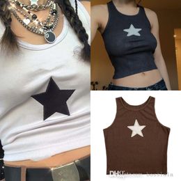 Summer New 2022 Embroidered Star Print Round Neck Sleeveless Backless Womens Casual Top Vest
