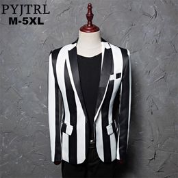 PYJTRL Brand M5XL Men Black White Zebra Stripe Blazer Male Stage Wear Masculino Slim Fit Fashion Casual Suit Jacket 201104