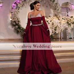 Arabic Saudi Prom Dress A Line Sweetheart Satin Beads Evening Gowns Long Sleeves Occasion Guest Party Wear