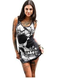 Punk Rock Skull Print Tank Top Mini Dress Women Grim Reaper Short Skeleton Office Ladies Metal Gothic Skinny Dresses Women Sexy Camis