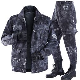 Men's Tracksuits Military Uniform Men's Soft Tracksuit Outdoor Camouflage Suit Black Python Pattern Wear-resistant Overalls Labor Insura