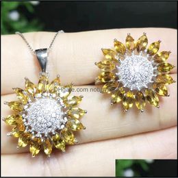 Bracelet Earrings Necklace Natural Citrine Jewellery Set 925 Sterling Sier 1Pc Ring Pendant 0.2Ct*32Pcs Gemstone Flower Style Drop Delivery