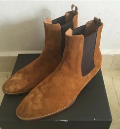 Brown Slip on Boots Men Winter High Top Fashion Gentlemen Wyatt Boot Mens Harness Shoes