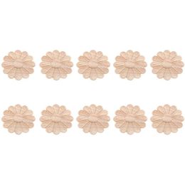 Decorative Objects & Figurines 10Pcs Unpainted Round Flower Pattern Wood Carved Applique Frame Onlay Cabinet Furniture Decoration 6cm