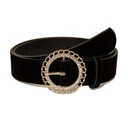 Belts Black Loop Diamond Women Jeans Belt PU Leather Luxury Suede Gothic Office Ladies BeltBelts
