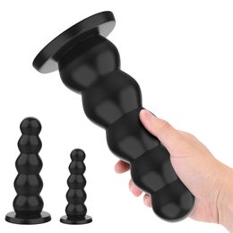 Female Male Masturbator Liquid Silicone 5 Beads Anal Plugs Big Dildos Butt Plug sexy Toys for Women Men Strong Suction Cup