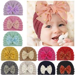 Hair Accessories 12 Pcs/lot Wholesale 2022 European And American Bow 0-3 Years Old Comfortable Autumn Winter Knitted Hat Wool Baby