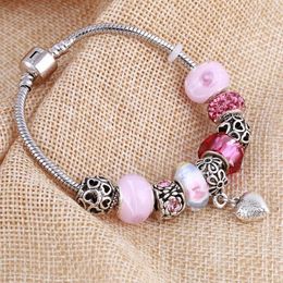 Charm Bracelets ZOSHI Pink Blue Crystal Beads Love Heart Bracelet For Women DIY Silver Colour Jewellery Pulseira Feminina