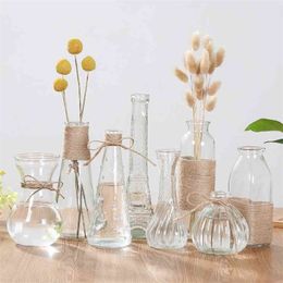 Dining table small vase hydroponic plant glass vase decoration rich bamboo creative flower arrangement table flower vase 210409