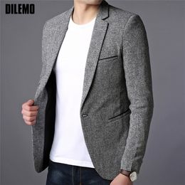 Fashion Brand Blazer Jacket Men Single Button Slim Fit Suit Coat Korean Black Dress Jacket Party Casual Men Clothes 201128