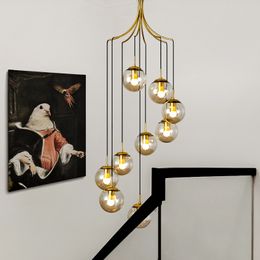 Stair long Pendant Lamps modern minimalist atmosphere Nordic living room lighting duplex building hollow rotating chandelier WL