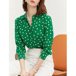Women's Polos Silk Wave Dot Printed Shirt Green Mulberry Long Sleeve Top Fashion Autumn Style FAKUNTNWomen's PolosWomen's