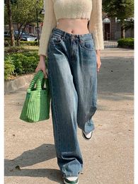2022 Women Basic Vintage Baggy Jeans Denim Pants Loose Pants High Waist Do Old Simple Oversized Bf Style In Street Stylish L220726