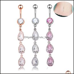 Body Arts Tattoos Art Health Beauty Water Drop Dangle Belly Button Rings 316L Surgical Steel Curved Navel Bar Diamonte P Dh8D3