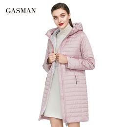 GASMAN Hooded zipper thin winter jacket Women pocket fashion parka spring jacket coat Female cotton long solid down jackets 201128