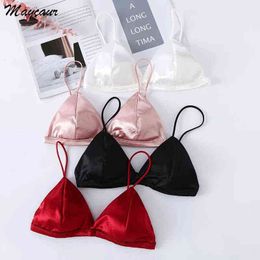 French Style Women Bra Girl Packed Breast Adjustable Shoulder Strap Single Buckle Satin Sexy Tube Top Underwear Female Lingerie L220726